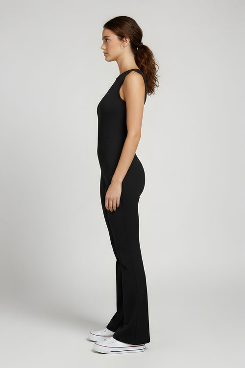 Sleeveless Flare Jumpsuit for Tall Women - Black